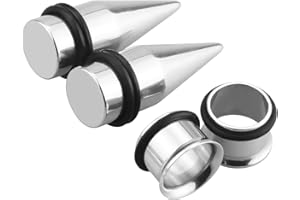 Awinrel Stainless Steel Ear Gauge Taper Stretching and Single Flare Plugs Flesh Tunnel Kit with O-ring 2 Pairs