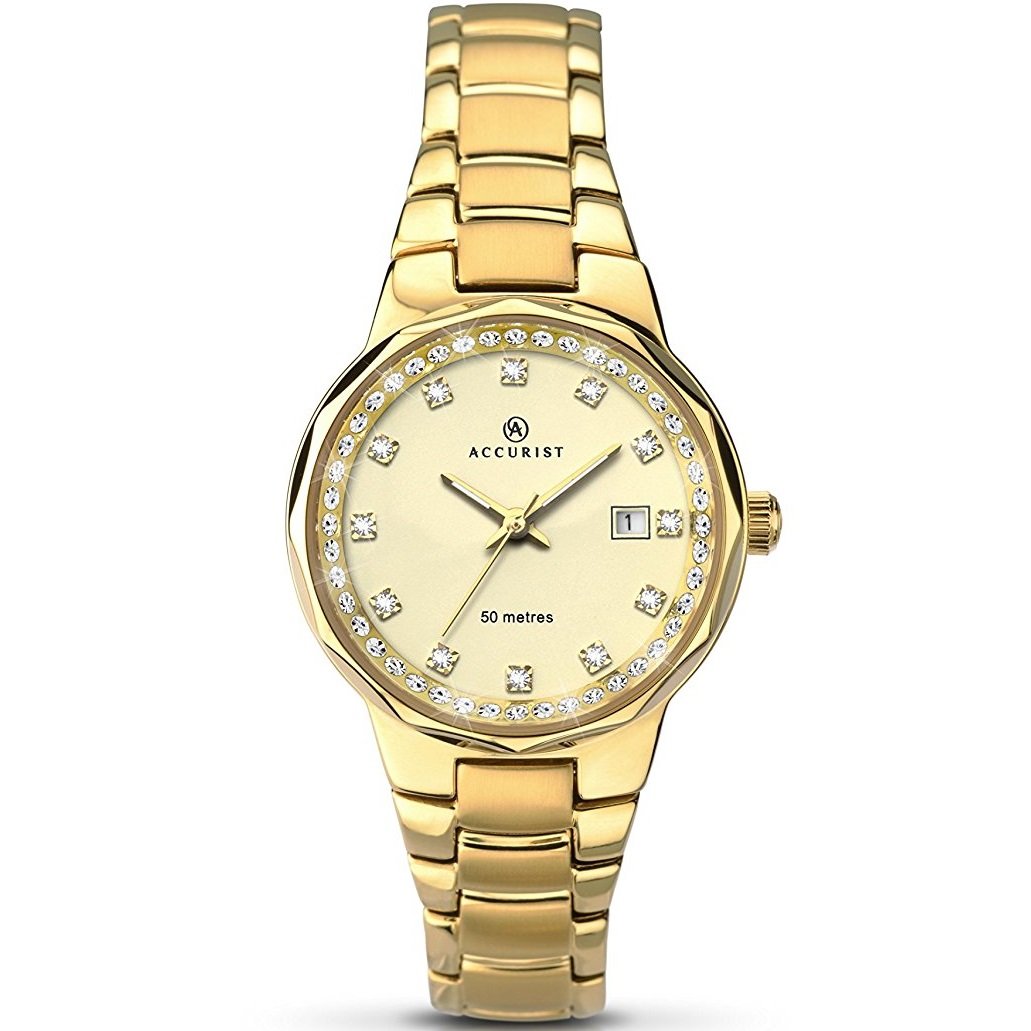 Accurist Women's Quartz Watch with Gold Dial Analogue Display and Gold Plated Stainless Steel Bracelet 8015.01