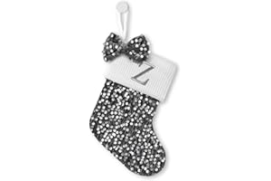 CRSMHLPK 9 Inch Mini Initial Christmas Stocking Red,Gray,Green Sequins with Glitter Bow Monogram Embroidered Christmas Stocking-Gray-Z-C12