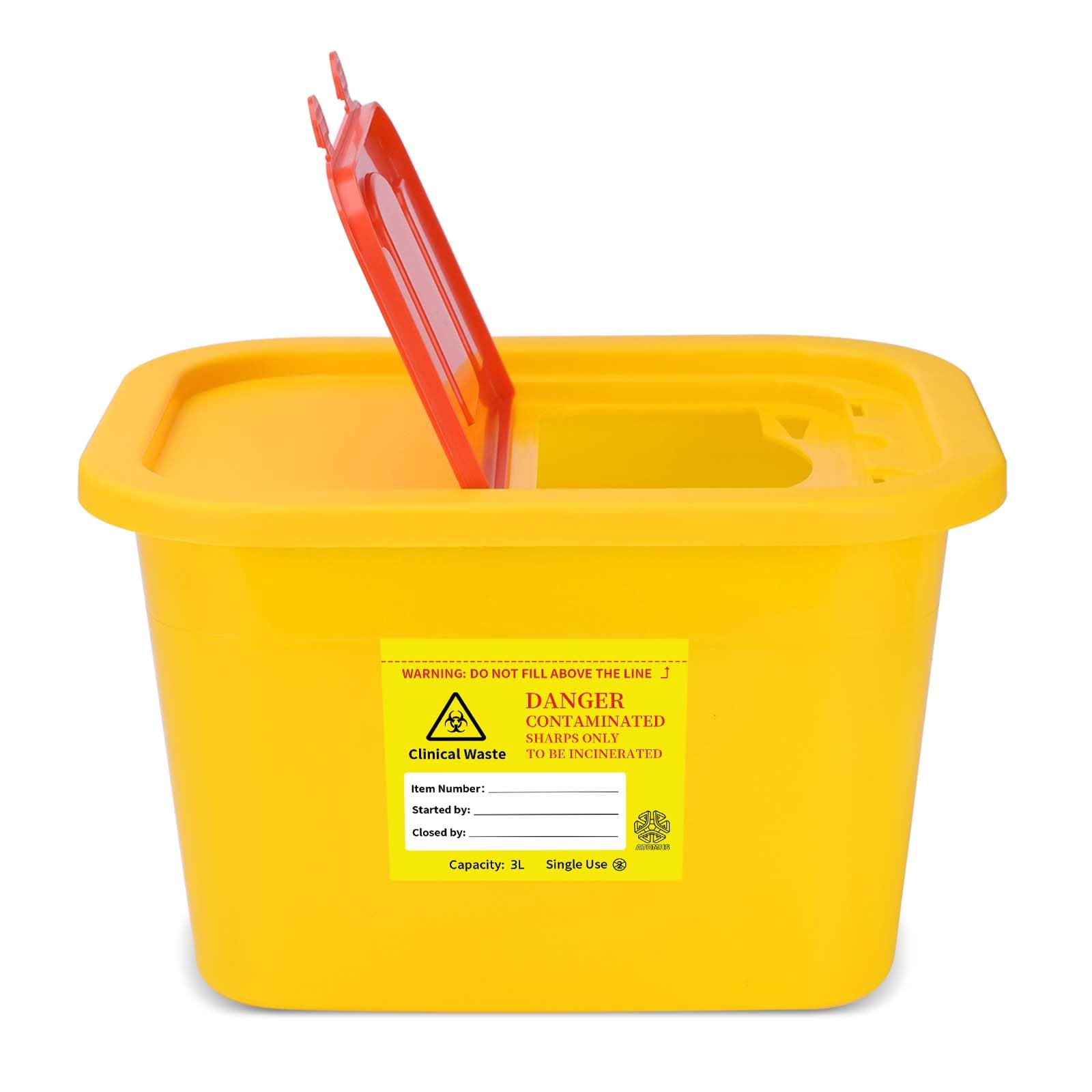 Sharp Container, ATOMUS 3L Tattoo Plastic Sharp Container Tattoo Medical Disposal Biohazard Needle Waste Box Safe Lock Container Tattoo Supplies (yellow)