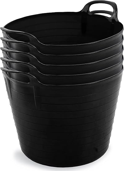 Neat 42L Flexi Tubs 5 Pack Green Large Buckets with Handles UK Made LDPE