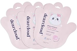 dearcloud Deep Moisture Hand Mask – Glycolic Acid & Shea Butter – Hand Mask for Dry Cracked Hands – Peach Honeysuckle (3 Pairs/ 6 Gloves)