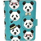 Shag Wear Women's PU Vegan Leather Colorful Slim Trendy Small Bifold Wallet with 4 Credit Card Slots, 1 Zippered Coin Pocket, and Clear ID Window (Panda Repeat, Teal)