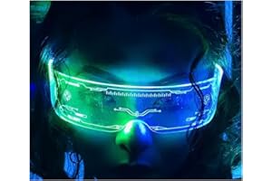 Fency Cyberpunk Glasses, USB Rechargeable LED Glasses whit Bilaterally Controllable, 7 Colors Changing Flashing