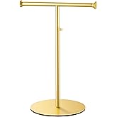 niffgaff T Bar Purse Display Stand Tabletop: Adjustable Height Handbag Holder, Countertop Hanging Rack for Long Necklace Scarf Lanyard, Gold