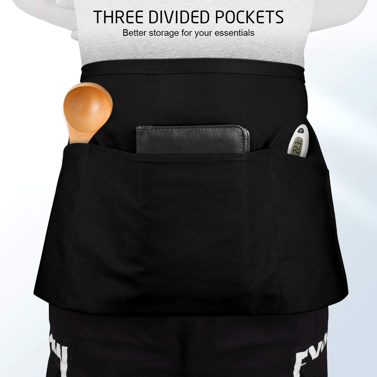 Syntus 3 Pack 3 Pockets 100% Cotton Waitress Waist Apron,11.5-inch Black: Home & Kitchen