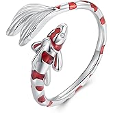 VOROCO Sterling Silver Adjustable Open Ring Trendy Elegant Unique Open Ring Cat paw print Sunflower Koi Fish Ring for Women Jewelry Gift