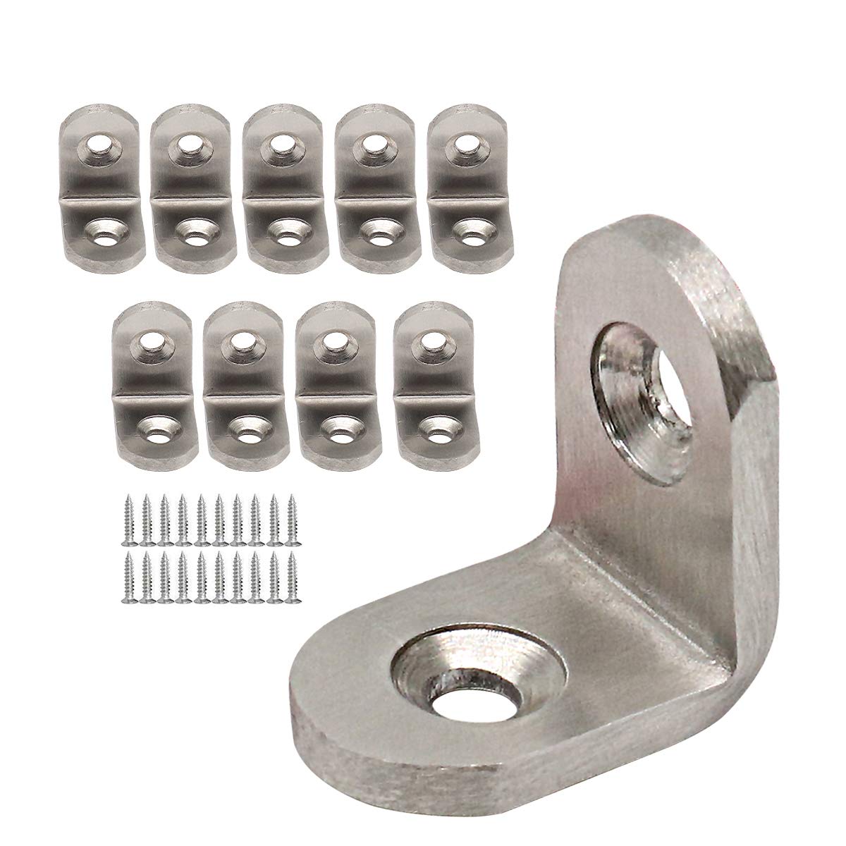 Derbway 10pcs Stainless Steel Corner Bracket, 90 Degree Right Angle Corner Brace with Screws (1 Hole 25mm*25mm)