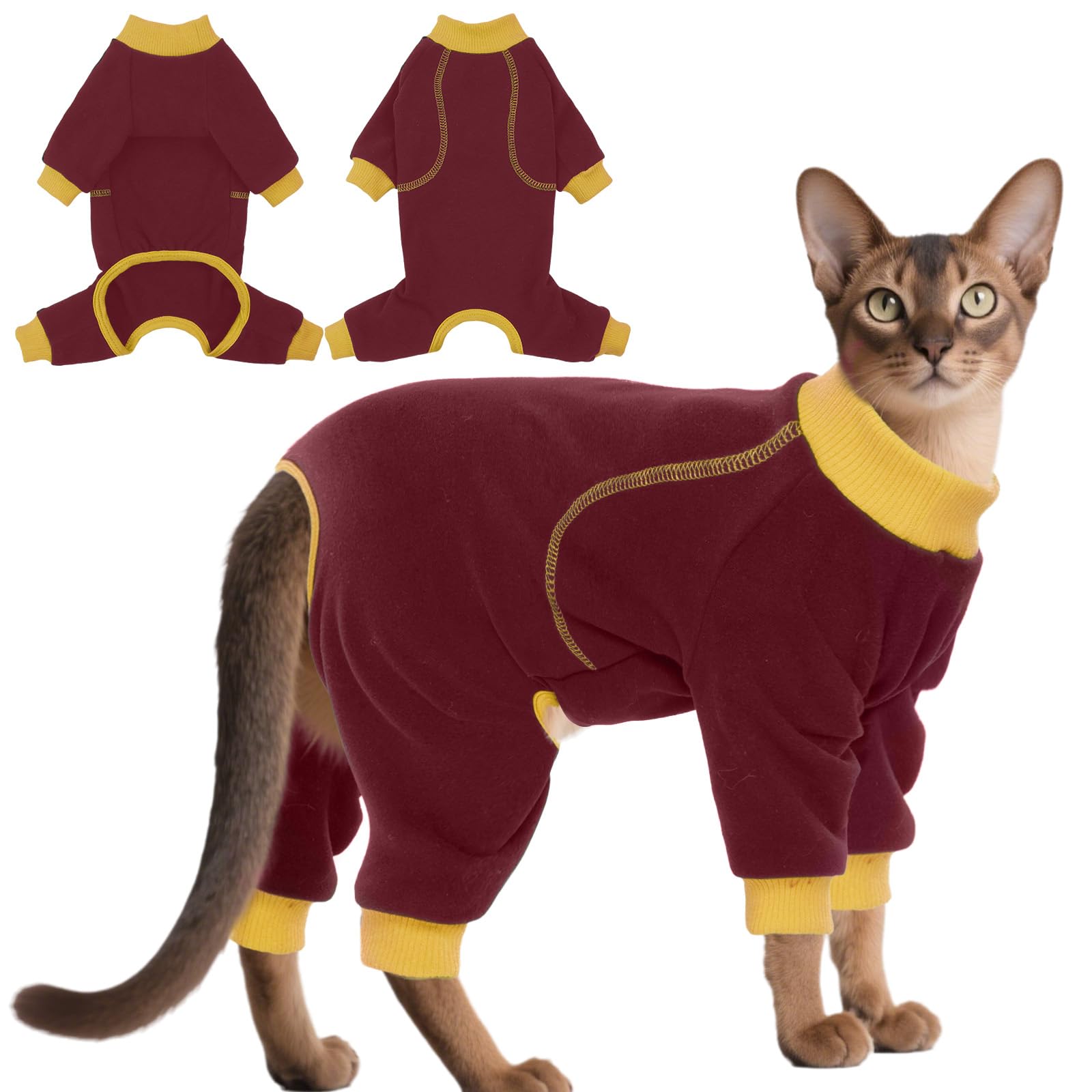 Photo 1 of DENTRUN Cat Recovery Suit After Surgery - Sticky Hair Onesie for Female & Male Cats, Soft Pajamas with Full Leg Coverage for Sphynx & Hairy Cats, Anti-Licking Post-Op Shirt Alternative to Cone