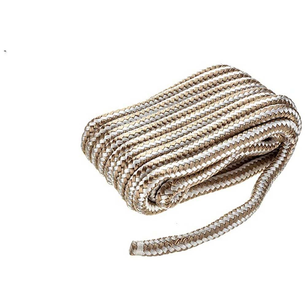 Seachoice Double-Braid Nylon Dock Line w/Eye Splice, Pre-Shrunk, Heat Stabilized, 5/8 in. X 30 Ft., Gold White Image
