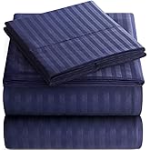 King Sheet Set - 4-Piece Striped Deep Pocket King Bed Sheets - Ultra-Soft & Wrinkle-Free King Size Bedding - Cooling Microfiber King Bed Sheet Set with 1 Fitted Sheet, 1 Flat Sheet, 2 Pillowcases