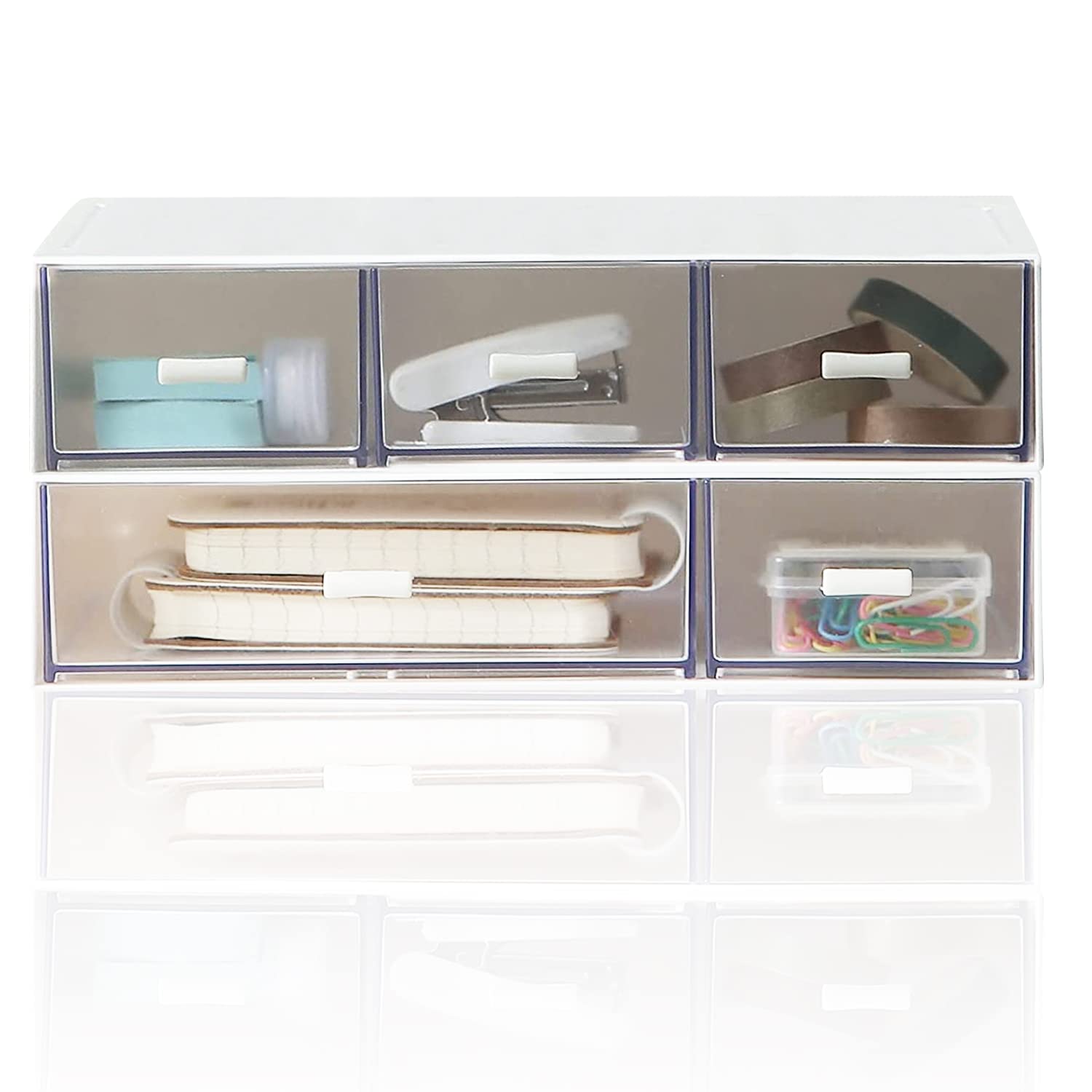 Lighterday Desktop Drawers, Plastic Storage Drawers, Desk Organiser Drawers, White (5 Drawers)