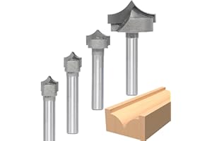 Akylin 4PCS Point Cutting Round Over Router Bits Set with 1/4-Inch Shank, Roundover Radius 3/16", 3/16", 1/4", 1/2", Carbide 