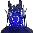 KYEDAY Punk Mask Cosplay for Men, Round Light with Braids Mask Cosplay Halloween Fit Party Music Festival Accessories