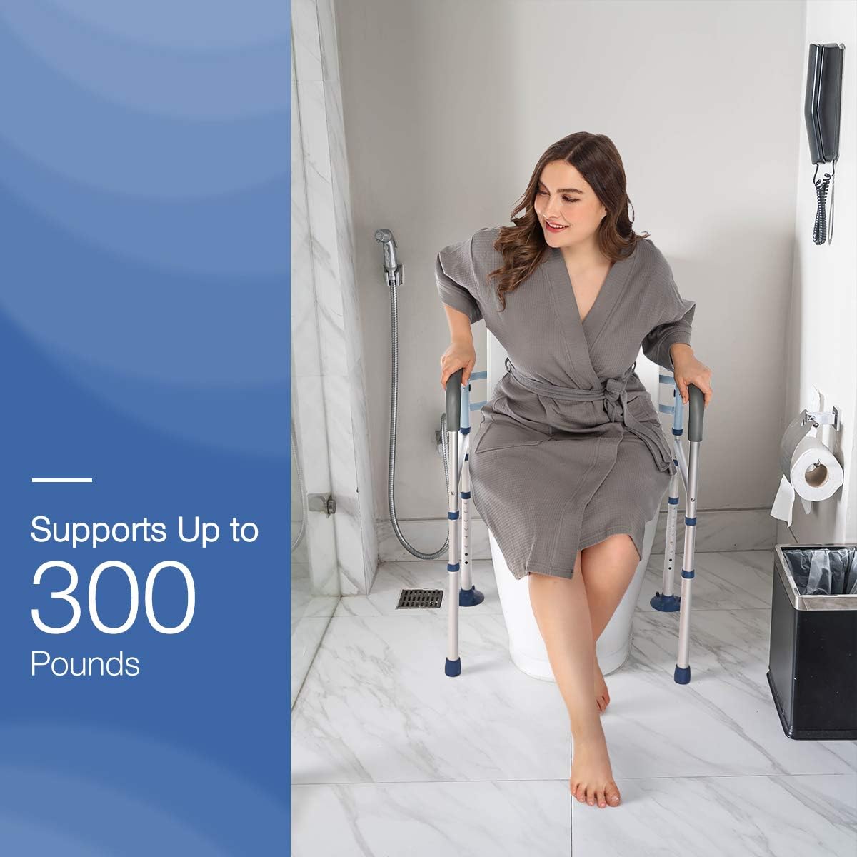 GreenChief Stand Alone Toilet Safety Rail with Free Grab Bar - Heavy Duty Toilet Safety Frame for Elderly, Handicap and Disabled - Adjustable Freestanding Toilet Handrails Helper, Fit Any Toilet : Health & Personal Care