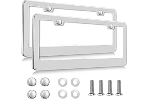 LENGNOYP 2 Pack Silver License Plate Frames, 2 Holes Rust-Proof Chrome License Plate Holder, Lengnoy Universal Car Stainless Steel Polish Mirror License Plate Cover for Women Man with Screws Caps