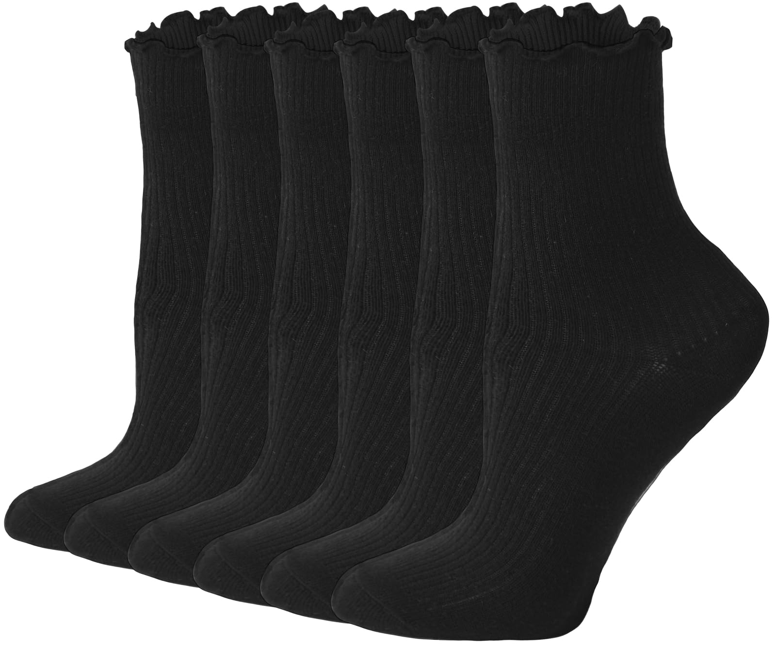 Photo 1 of ACCFOD Black Ruffle Socks for Women - Cute Frilly Ankle Quarter Socks - 6 Pair