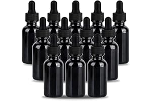 YONKAN 2 oz UV Resistant Dropper Bottle 12 Pack Black Glass Boston Bottles 60ml with Eye Droppers Black Caps for Essential Oils, Perfume, Leak Proof Travel Bottles for Liquids
