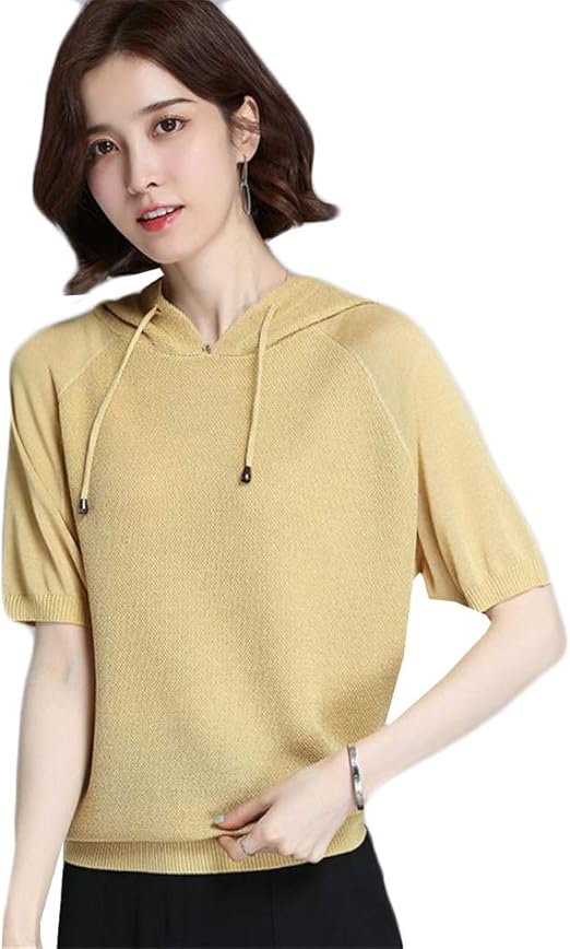 ディーハウ レディース パーカー 夏 無地 ゆったりトップス Tシャツ 半袖 フード付き ファッション カットソー トレーナー 着痩せ カジュアル かわいい 通勤 通学 お洒落 トレーナー パーカー 通販 Amazon