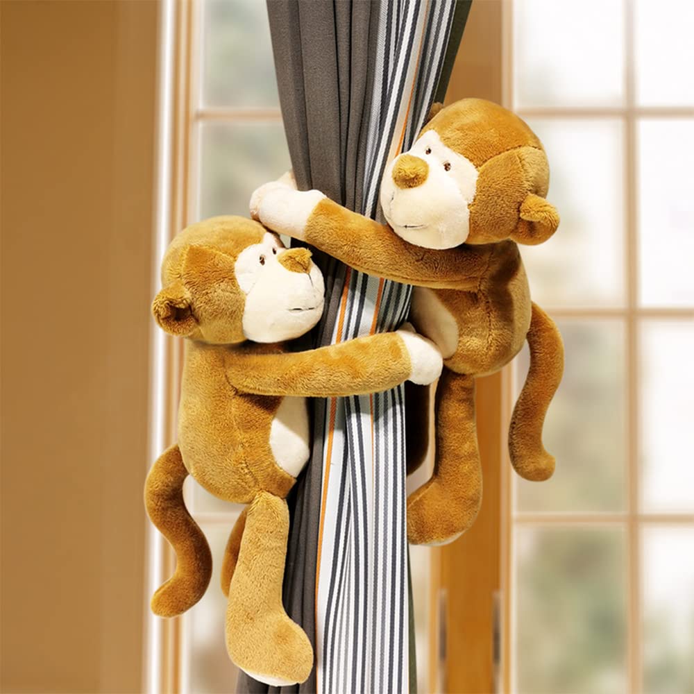 2Pcs Curtain Tie Back Cartoon Animal Curtain Buckle Strap Long Tail Monkey Raccoon Curtain Holdbacks Children Room Decoration Accessories Holdback Curtain Straps (A)