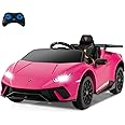 Licensed Lamborghini Huracan Ride on Car by INFANS, 12V Kids Electric Vehicle Battery Powered Toy with Remote Control, LED Lights, Spring Suspension, Bluetooth, MP3, Aged 3-8 Years (Pink)