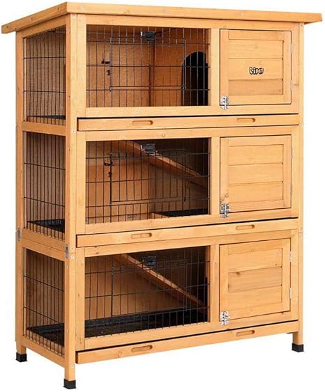 i.Pet Rabbit Hutch 3 Levels Hutches Large Metal Run Wooden 