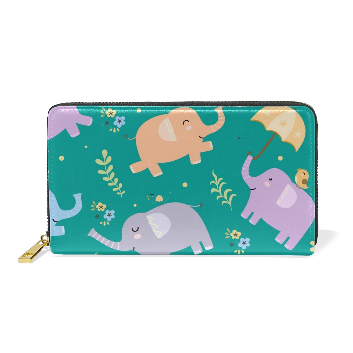 Women Cartoon Elephant Bird Wallet Real Leather Purse For Phone