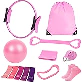 Janhemei Pilates Kit for Women, Pilates Equipment with 13'' Magic Circle, Pilates Ring and Ball Set with 5 Strength Bands, Hip Thrust Belt, Compact Workout Set at Home
