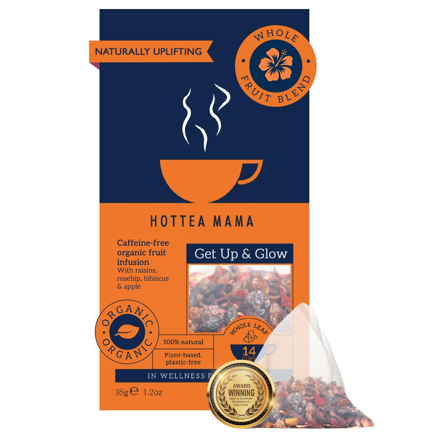 HOTTEA MAMA | Get Up & Glow | Organic Fruit Blend for Pregnancy & Breastfeeding Mums | Caffeine-Free | Naturally Uplifting | 14 Whole Leaf Biodegradable Bags