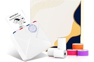 Omezizy Bluetooth Mini Pocket Printer - Wireless Mini Thermal Printer, M02S Mini Inkless Sticker Printer, Print Pod, Mini Printer Sticker Maker with 6 Rolls Thermal Paper for Study Notes, Gifts
