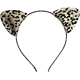 Golden Leopard Print Ear Headbands Black Leopard Print Hair Band Cat Ears Hair Hoop Halloween Hairbands Gold Glitter Headband Design Party Photo Props for Halloween Party Hair Decoration (Gold, A)