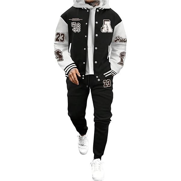 Men Sweatsuits Sets Men's Color Block Hoodie Jogger Set Loose