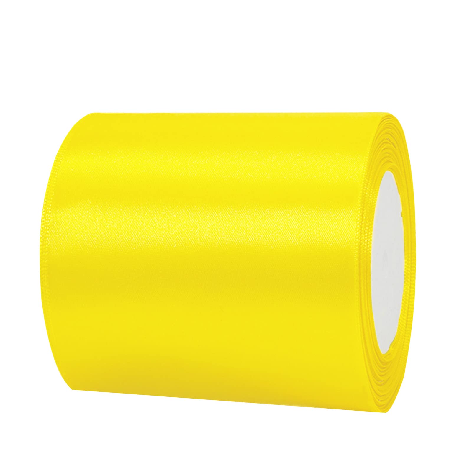 100mm Wide Thick Lemon Yellow Ribbon for Gift Wrapping,22m 4Inch Large Fabric Satin Ribbon Yellow Bow for Gift Wrapping,Ribbons for Crafting,Bouquets,Wedding Car,Presents,Cake,Christmas Decorations