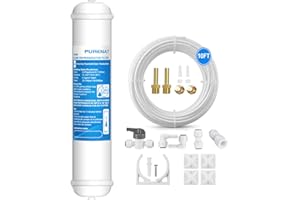 PURENAT Inline Water Filter for Refrigerator and Ice Maker(1 Pack),1/4" Push Connect Post Carbon Filter Replacement for Reverse Osmosis Water System,Include 1/4" Water Line and Quick Connect Fittings