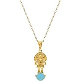 Bolenvi Tumi Peru Necklace, Elegant 18K Gold Plated Pendant Necklace, 925 Sterling Silver Adjustable Chain, Turquoise Pendant, Small Dainty Necklaces for Women and Men, Unique Jewelry