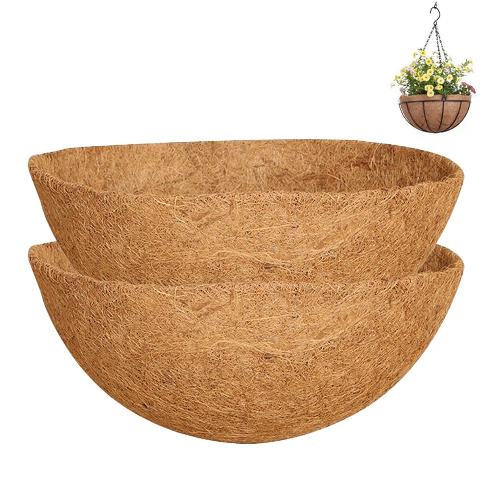 KUIZHEN Half Round Coco Coir Liner 12 Inch, 2Pcs Hanging Basket Coco Liner Coco Liner Hanging Basket Natural Coconut Fiber for Indoor Outdoor Hanging Basket Liners in Window Boxes