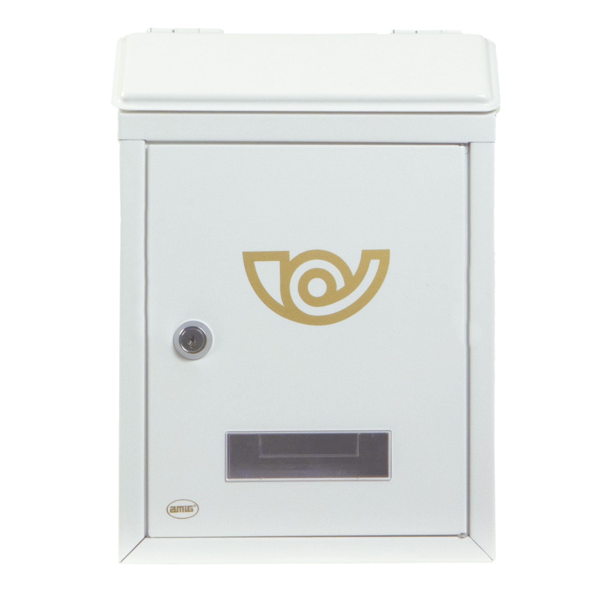 Amig - Compact Alloy Steel Outdoor Mailbox - Secure Mail Reception with 2 Keys - Easy Assembly - Personalised with Name - White - 29.8 x 21 x 6.2 cm - Alloy Steel