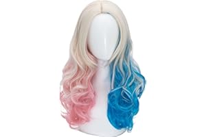 TSNOMORE Pink and Blue Long Curly Wigs for Women No-bangs Clip on Ponytails Cosplay Wig,Halloween Party Show Daily use Wig
