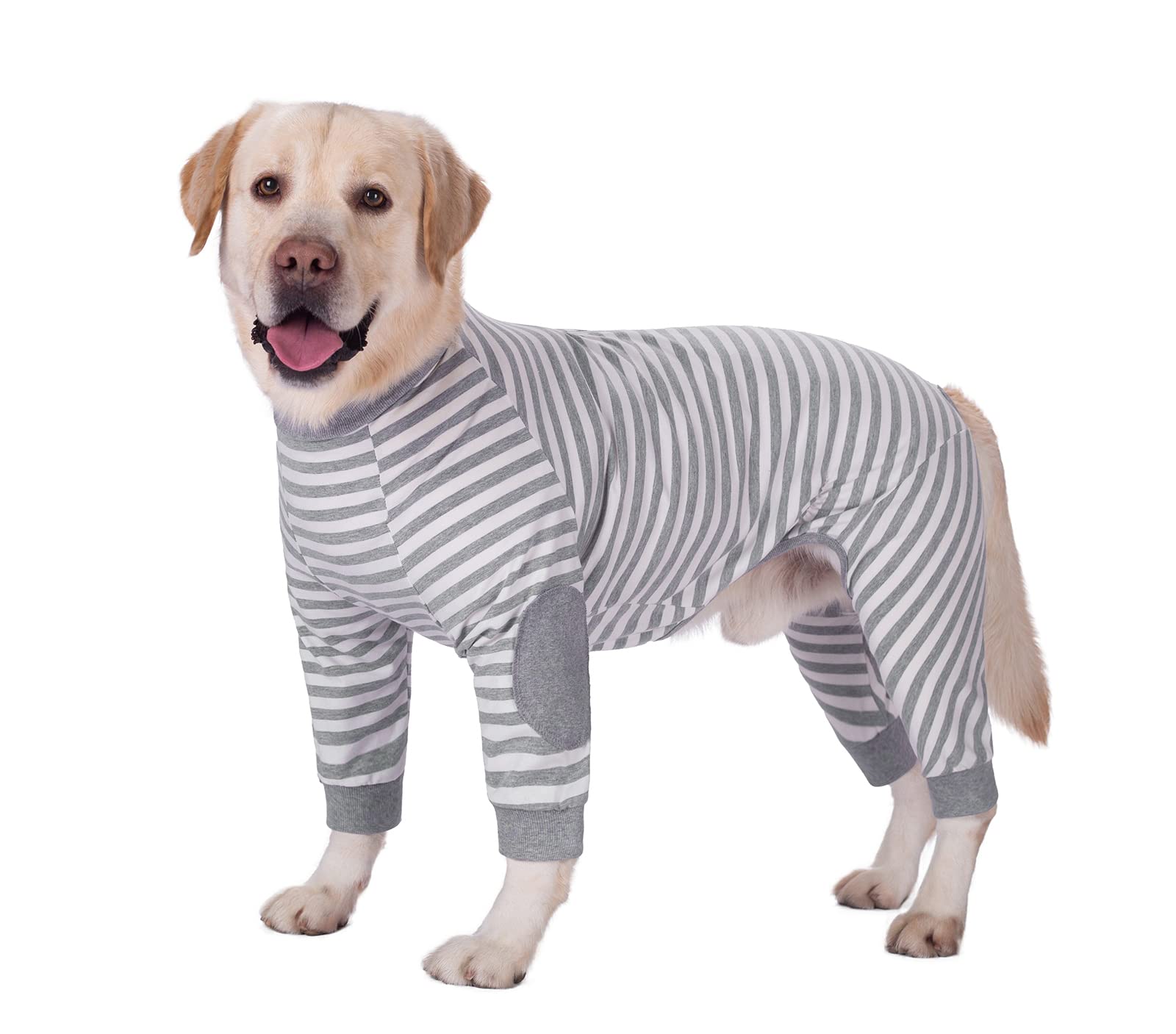 Soft Flexible Breathable Striped Dog Pajamas - Zipper Jumpsuit Costume Apparel for Medium & Large Dogs, Grey