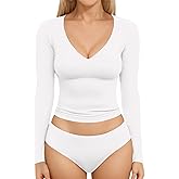 MANGOPOP Women's V Neck Long Sleeve Fitted T-Shirt