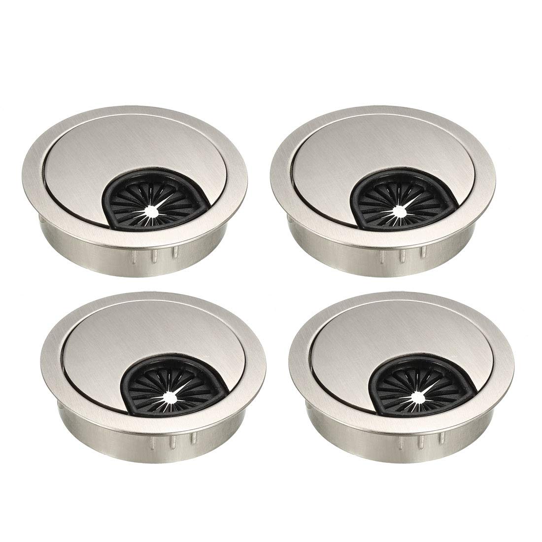 Photo 1 of uxcell Cable Hole Cover, 2Inch/50mm Zinc Alloy Desk Wire Cord Cable Grommets Hole Cover for Office PC Desk Cable Cord Organizer, 4Pcs Wire Drawing Silver