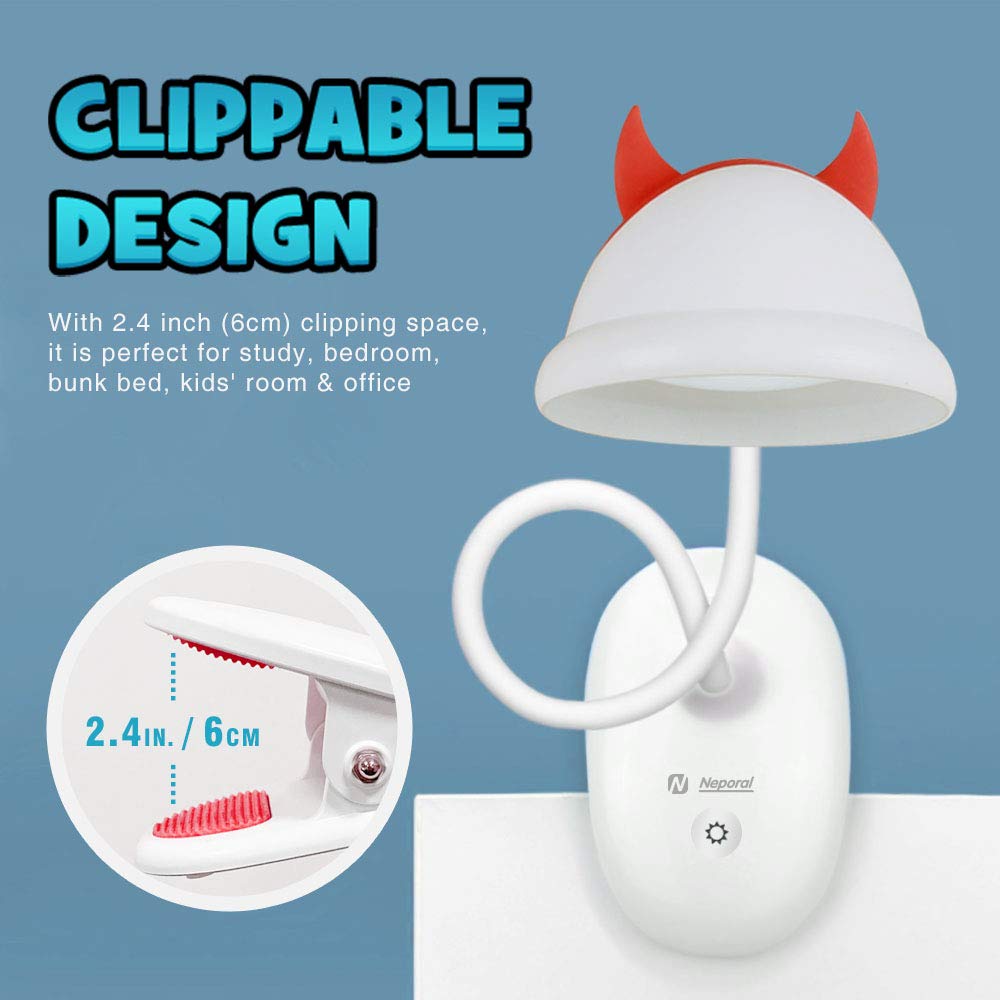 Cute Rechargeable 15 LEDs Clip On Light 4500K 3 Brightness Dimmable Book Light with Flexible Gooseneck Up to 40 Hours Battery-Operated-Reading-Light-Rechargeable for Bed Bookworms and Kids