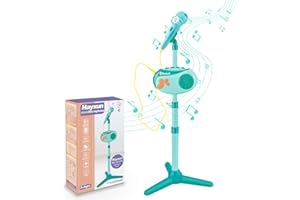 HAYXUN Kids Karaoke Microphone with Adjustable Stand, Bluetooth Karaoke Machine for Kids with Vioce Changer, Singing Recorder - Microphones for Singing Birthday for Girls Boys-Green