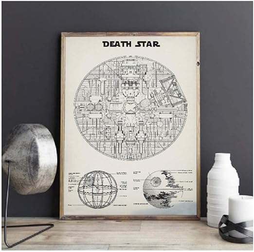 Amazon Co Jp キャンバスウォールアート50x70cm 19 7x27 6in フレームなしスターウォーズデススター設計図ウォールアートキャンバスポスターリビングルームの家の装飾の絵 ホーム キッチン