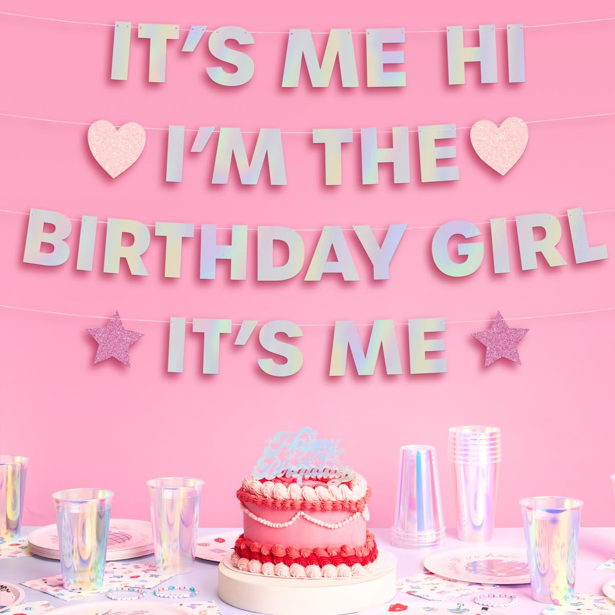 Photo 1 of xo, Fetti Eras I'm The Birthday Girl Banner 5 Ft, Iridescent | Birthday Party Decoration, Bday Photo Booth Backdrop, Silver HBD Sign Supplies