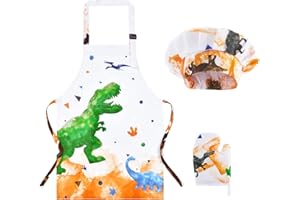 WERNNSAI Kids Apron Set for Girls Boys - Art Cooking Apron with Hat Oven Mittens