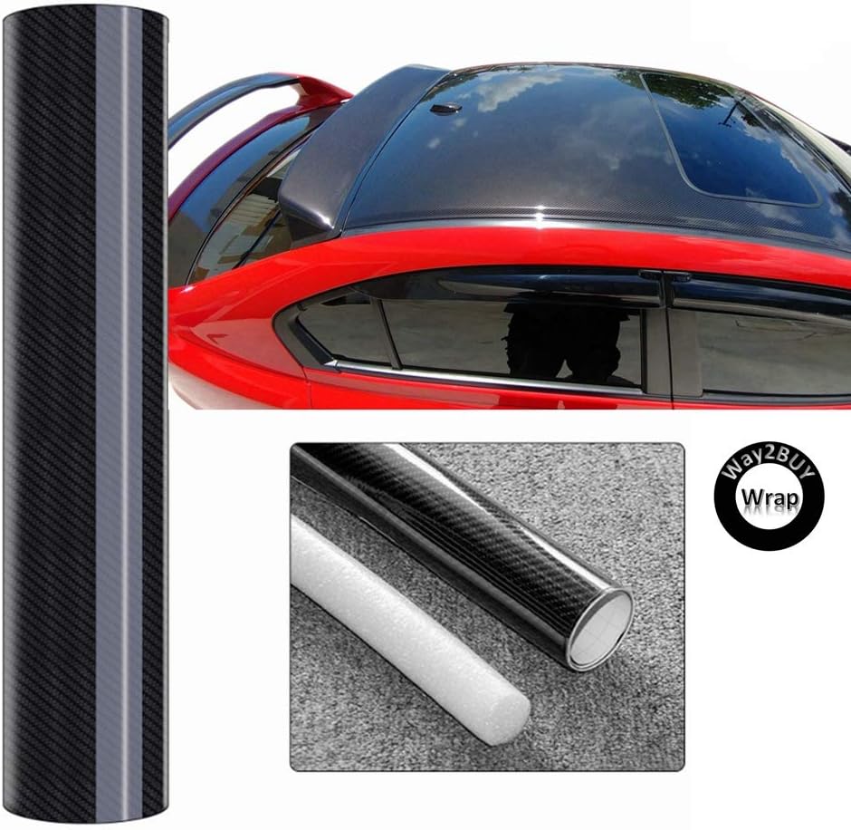 Way2BUY High Gloss 7D Premium Black Carbon Fiber Vinyl Wrap for Automotive with Air Release Technology | Interior and Exterior + Free Toolkit (Black, 72"X60" / (6FT x 5FT))