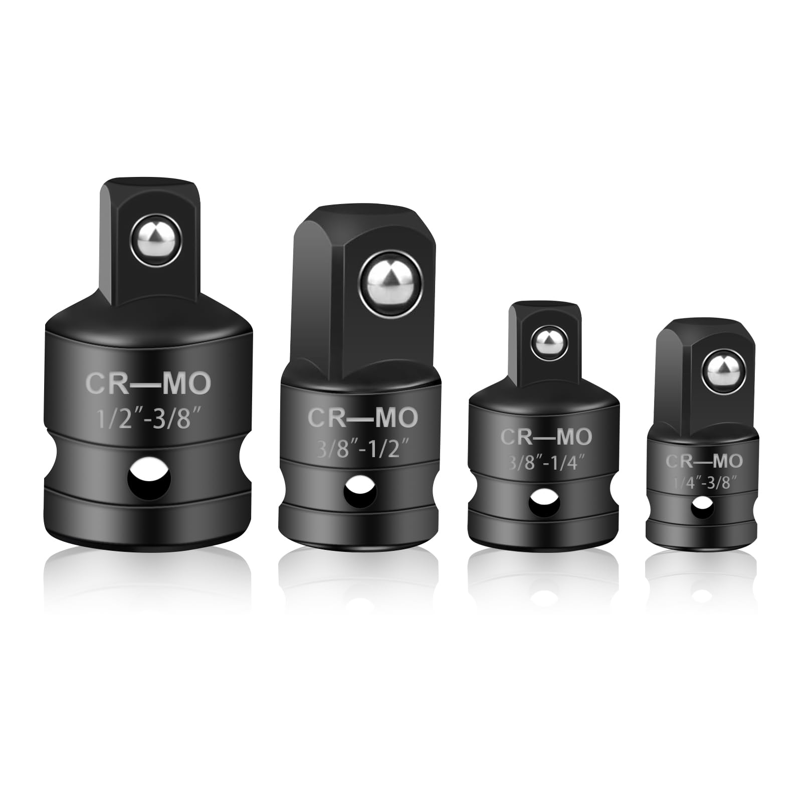 Impact Socket Set - 4 Piece Adapter Set, 1/4 to 3/8, 1/2 to 3/8, Extension Conversion Tool for Impact Driver and Ratchet