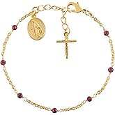 InfinityGemsArt Gemstone Bracelets For Women Birthstone Jewelry Micro Beads Crystals and Healing Stones, Virgin Mary Jesus Christ Cross Charm Bracelet, 18K Gold Plated Chain 8 inch