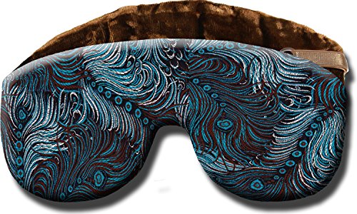 Weighted Sleep Eye Mask Pillow Handmade by Candi Andi - Adjustable Strap - Travel - Flax Seed Filled - Lavender Scented or Unscented - Colorful Satin Brocade Crushed Velvet - Dark Turquoise - TEMLF-DT